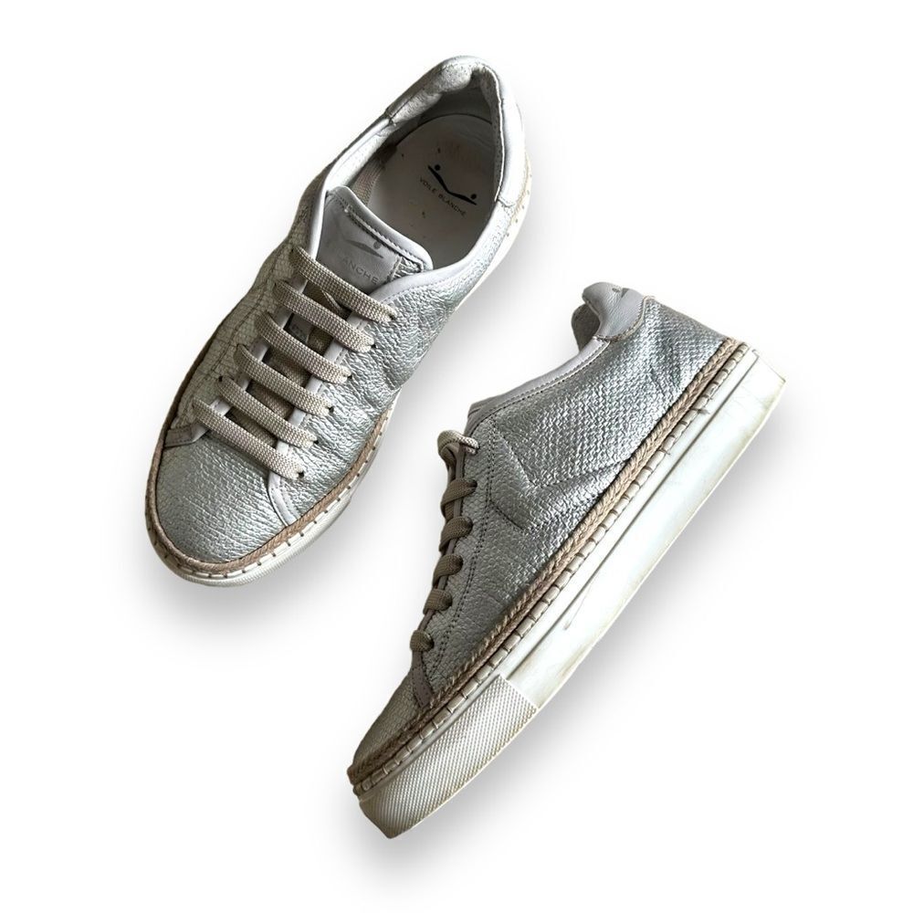 Voile Blanche Telly Silver Leather Platform Sneakers Espadrille Size 38